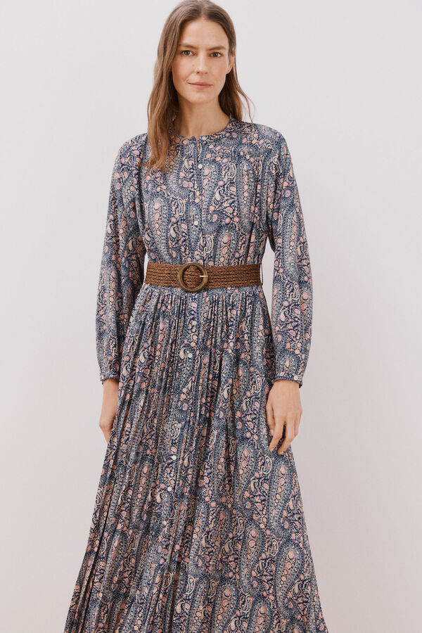 Cortefiel Vestido estampado plisado Estampado azul