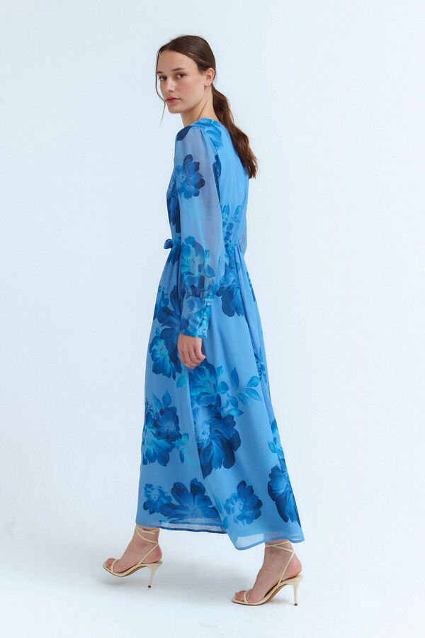 Vila Vestido midi de manga larga Azul