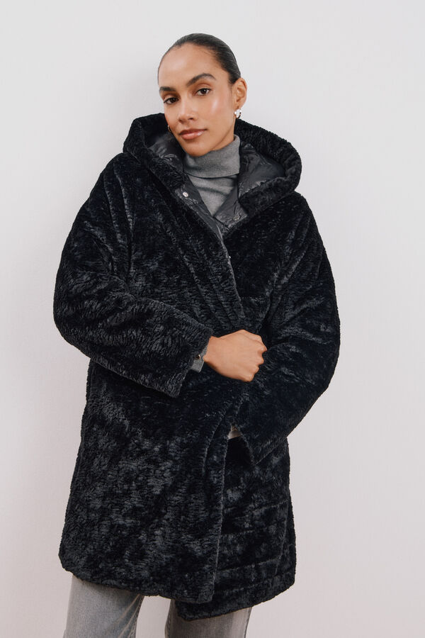 Cortefiel Sobretudo comprido revers&iacute;vel efeito pelo Preto