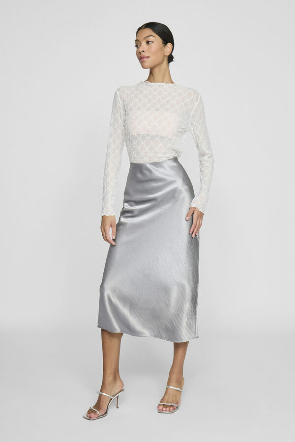 Vila Falda midi sat&eacute;n plateada Gris