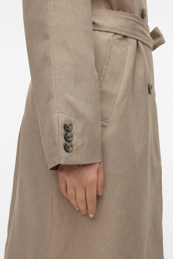 Vero Moda Gabardina largo midi con cintur&oacute;n Marr&oacute;n