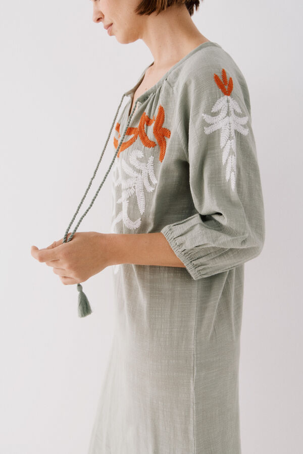 Cortefiel Cafet&atilde; comprido bordado Verde