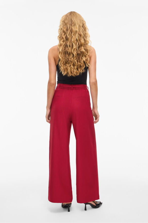Vila Pantal&oacute;n ancho de vestir con cintur&oacute;n flor Rojo