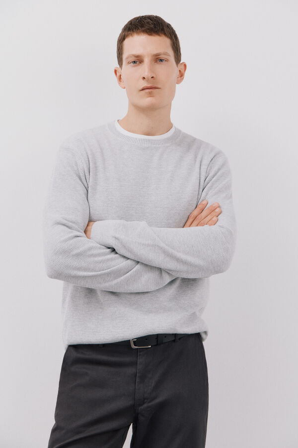 Cortefiel Suéter leve de algodão com gola redonda Cinzento