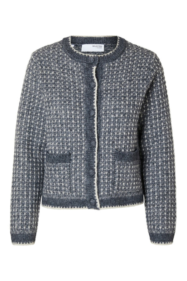 Selected Femme Cardigan estruturado confeccionado em L&atilde; RWS e Alpaca. Cinzento