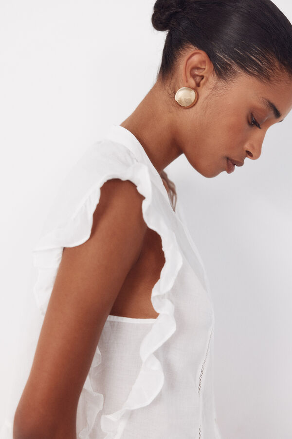 Cortefiel Blusa folhos Branco