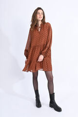 Molly Bracken Vestido comprido com estampado, folhos e la&ccedil;ada Laranja