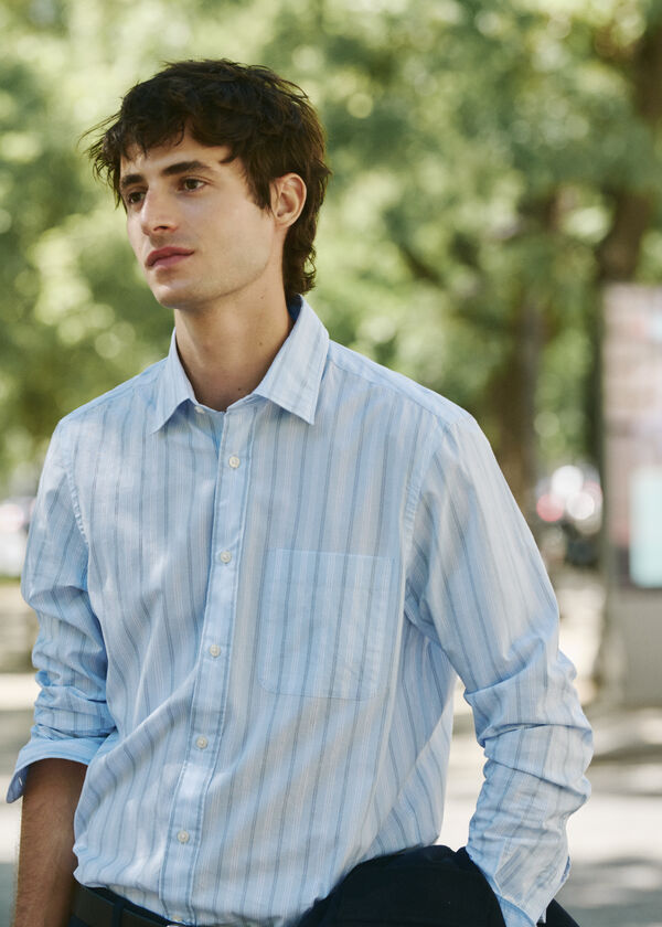 Cortefiel Camisa riscas popelina Azul