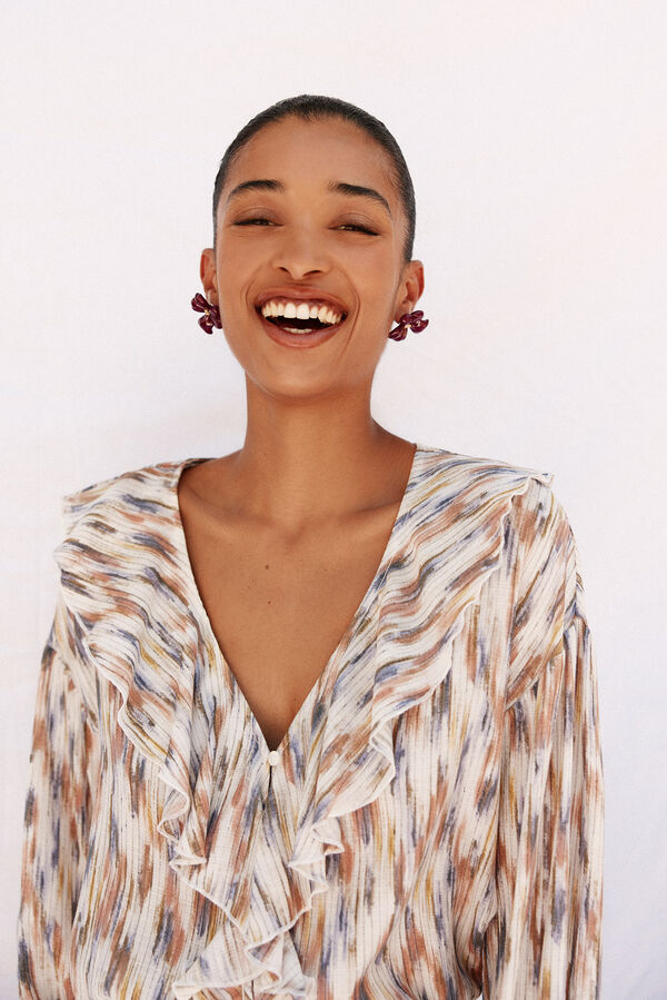 Cortefiel Blusa estampada com folhos Multicolorido