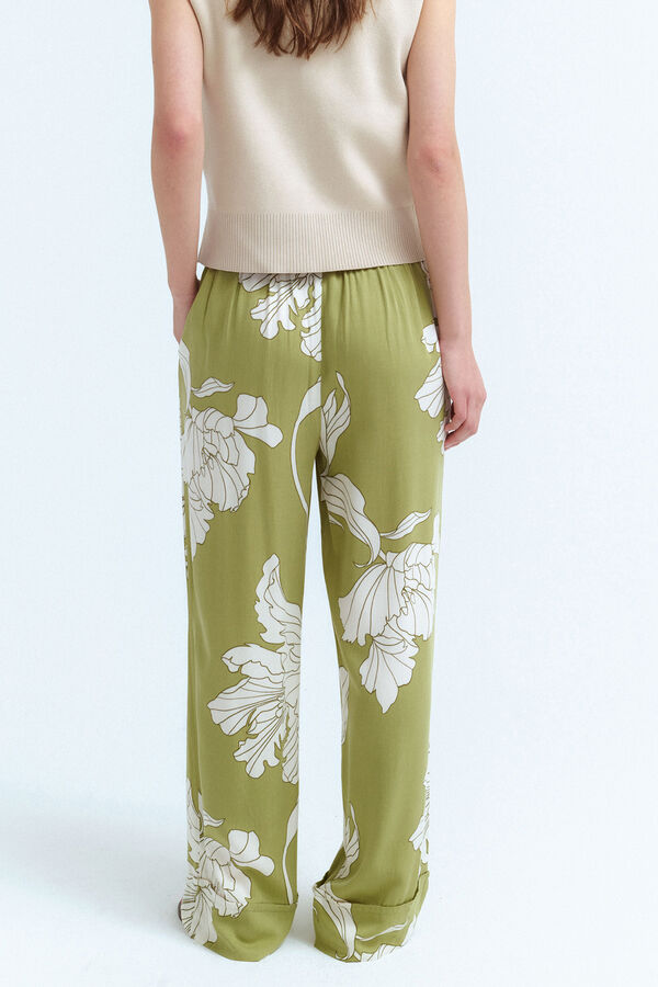 Vila Pantalón ancho estampado flores Verde
