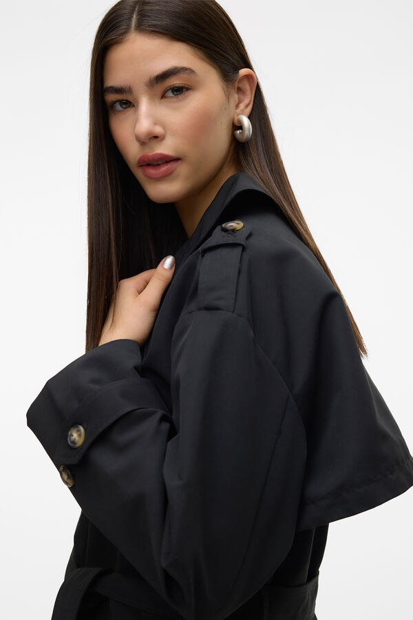 Vero Moda Gabardina longo b&aacute;sico Preto