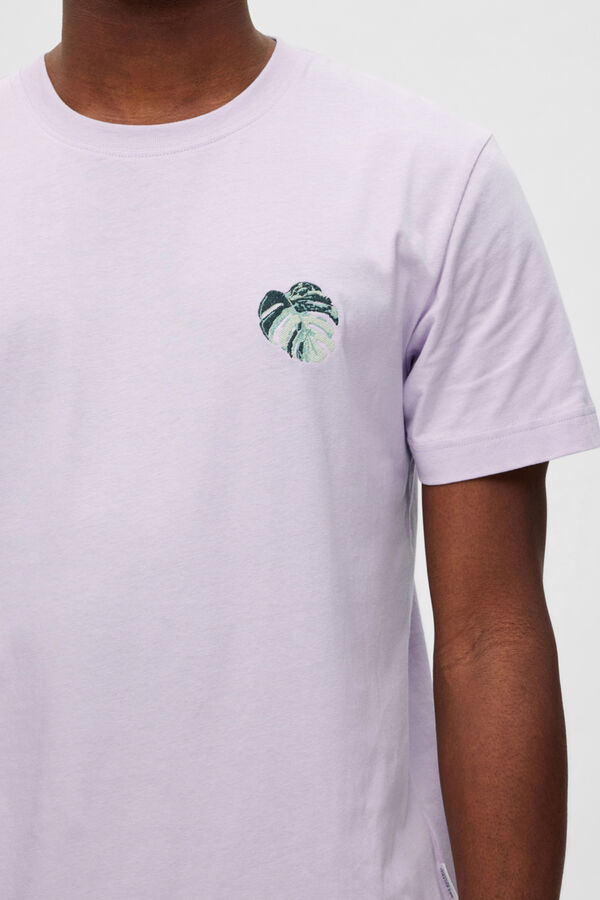Cortefiel T-shirt de algodão orgânico com detalhe bordado Roxo