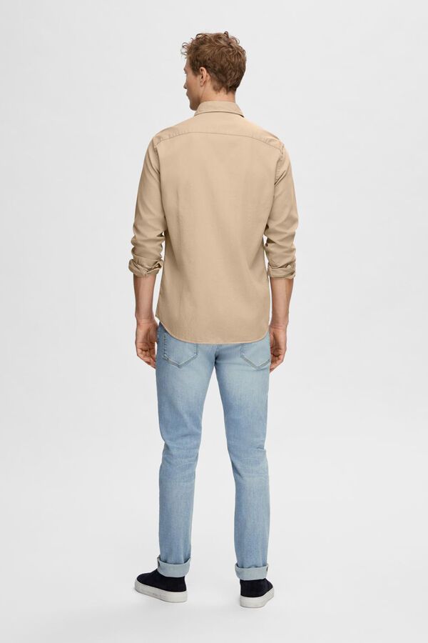 Selected Camisa de manga comprida confecionada com algodão orgânico Cinzento