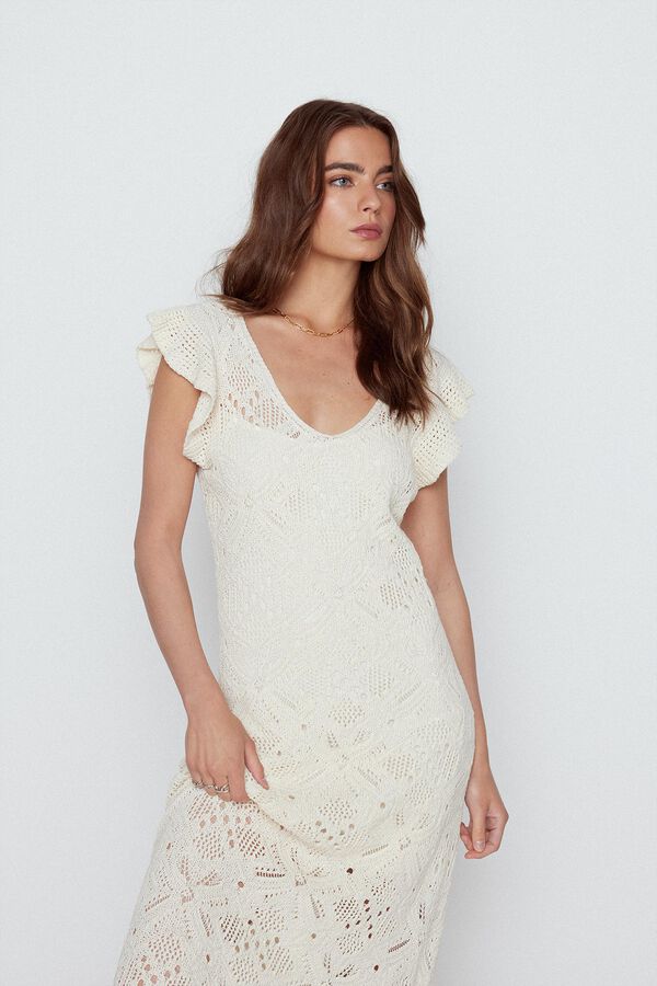 Slowlove Vestido crudo volantes Marfil