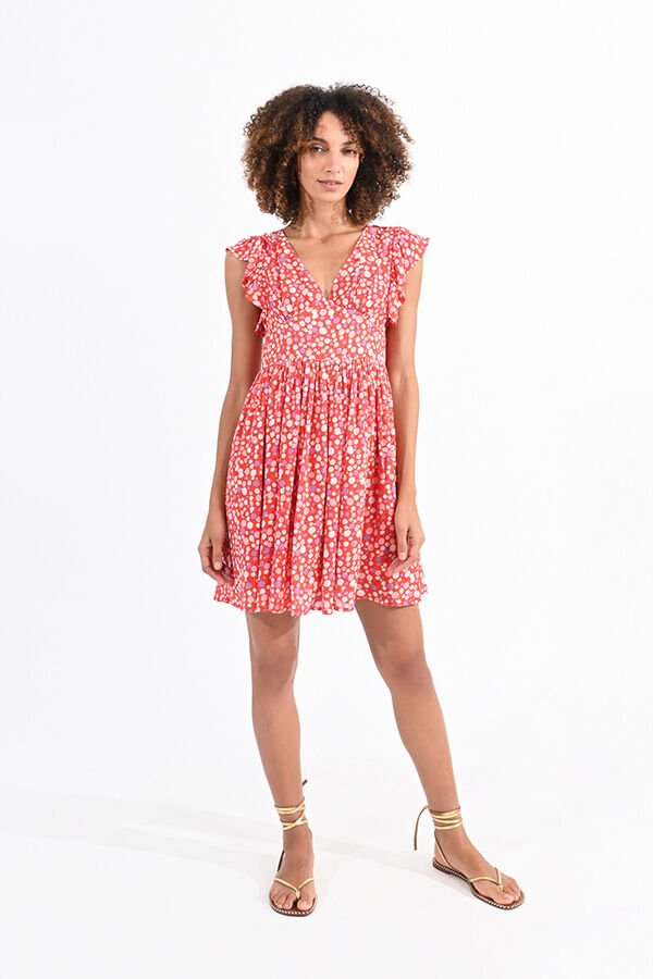 Molly Bracken Vestido estampado de manga curta com folhos Multicolorido