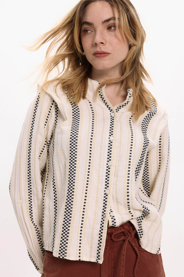 Vila Blusa con bordados de algod&oacute;n Beige