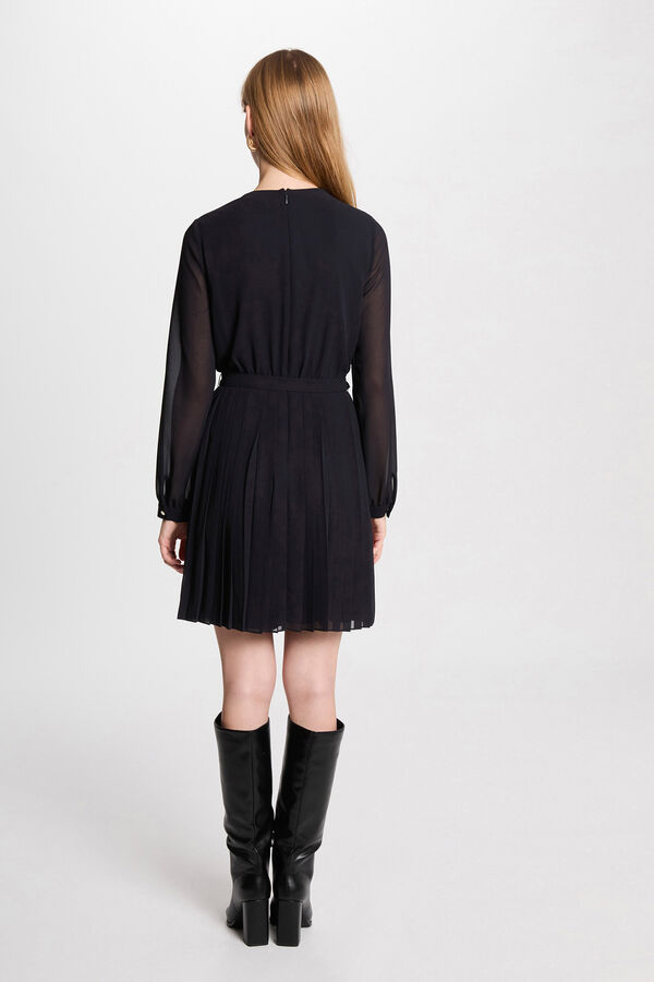 Morgan Vestido curto reto plissado Azul