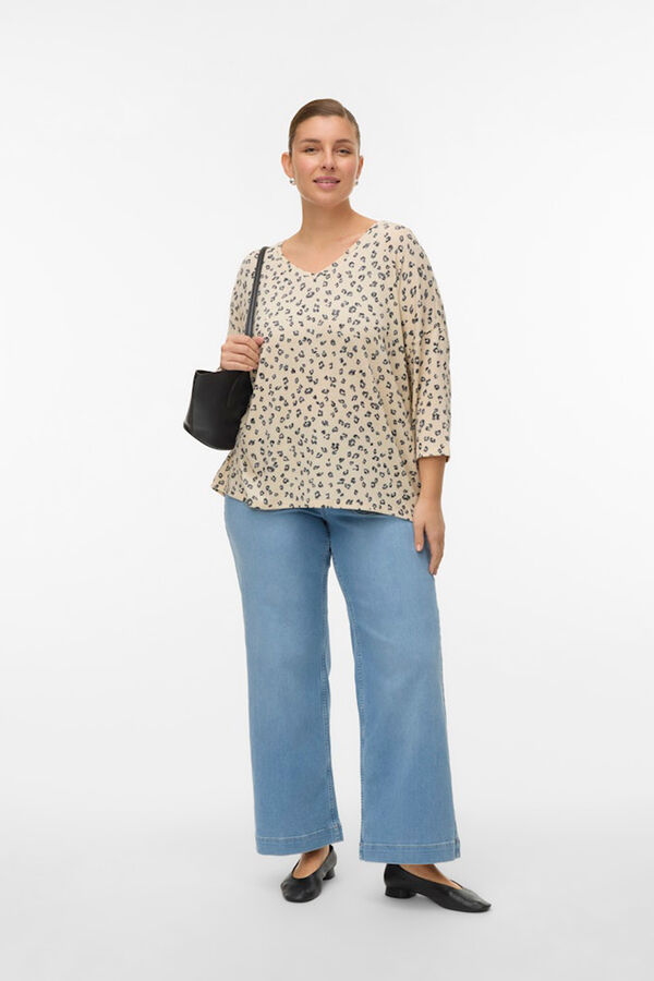 Vero Moda Curve T-shirt manga comprida tamanho grande Tostado