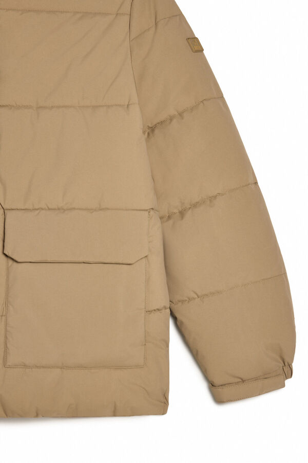 OOTO Casaco comprido acolchoado fecho-éclair Tostado