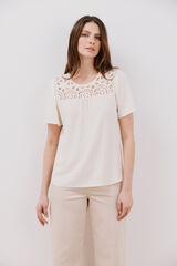 Cortefiel Top guipura combinado Ecru