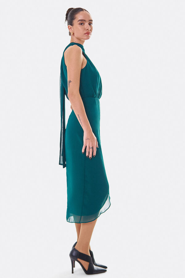 Cupl&eacute; Vestido em gaze com decote halter Verde