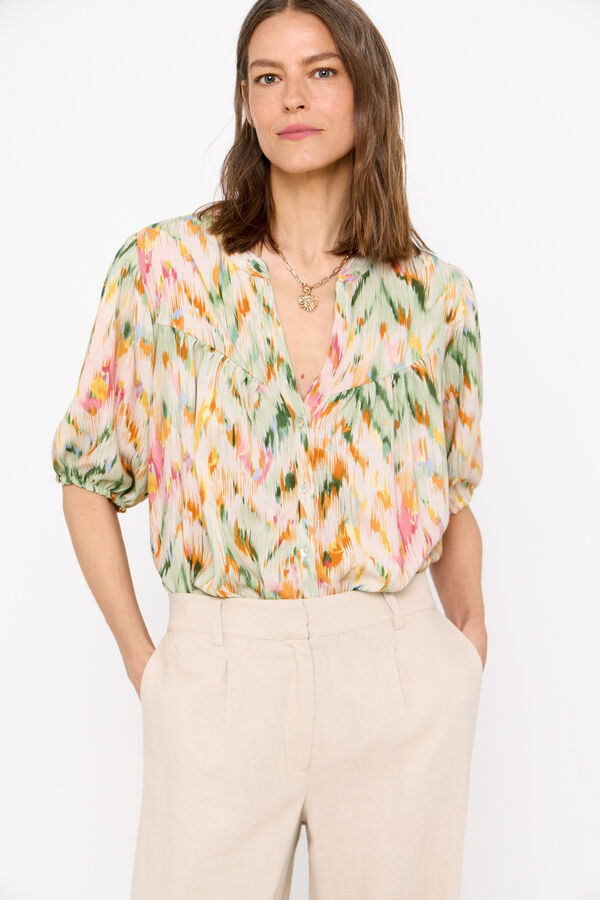 Cortefiel Blusa estampada manga corta Estampado verde