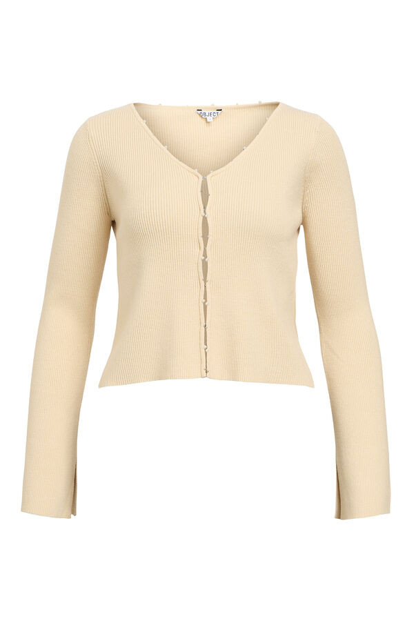 Object Cardigan canalé detalle perlas Gris