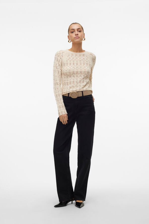 Vero Moda Camiseta de punto calado manga larga Tostado