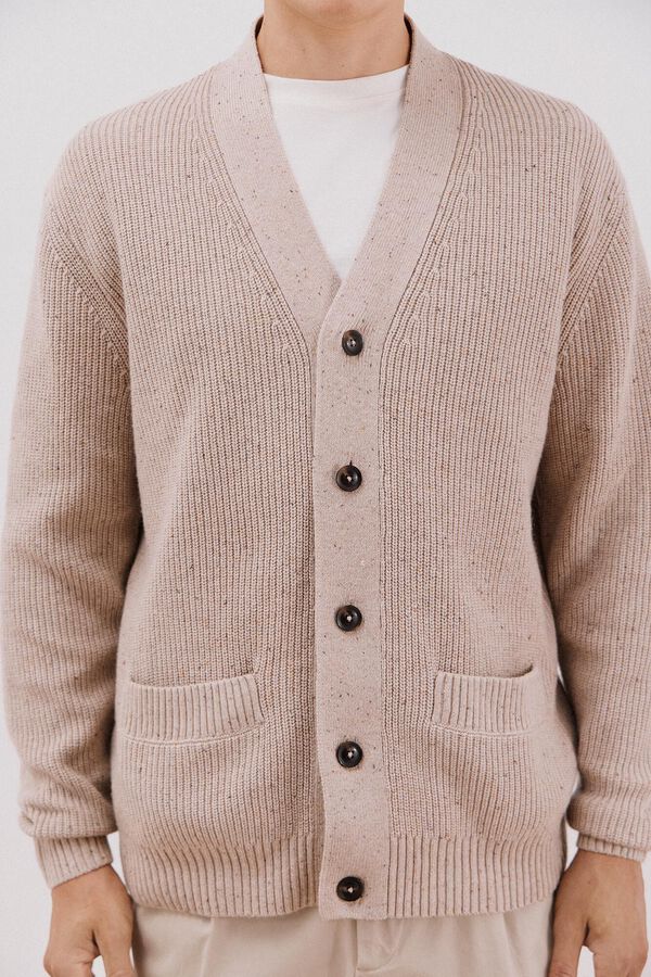 Cortefiel Cardigan de algod&atilde;o com malha perolada Tostado