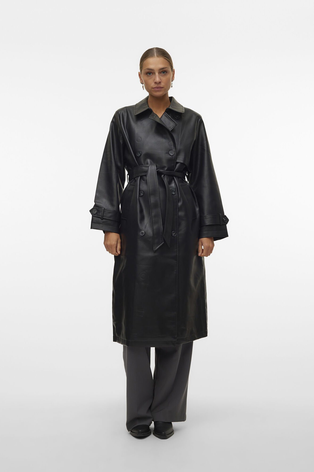 Vero Moda Gabardina larga de polipiel