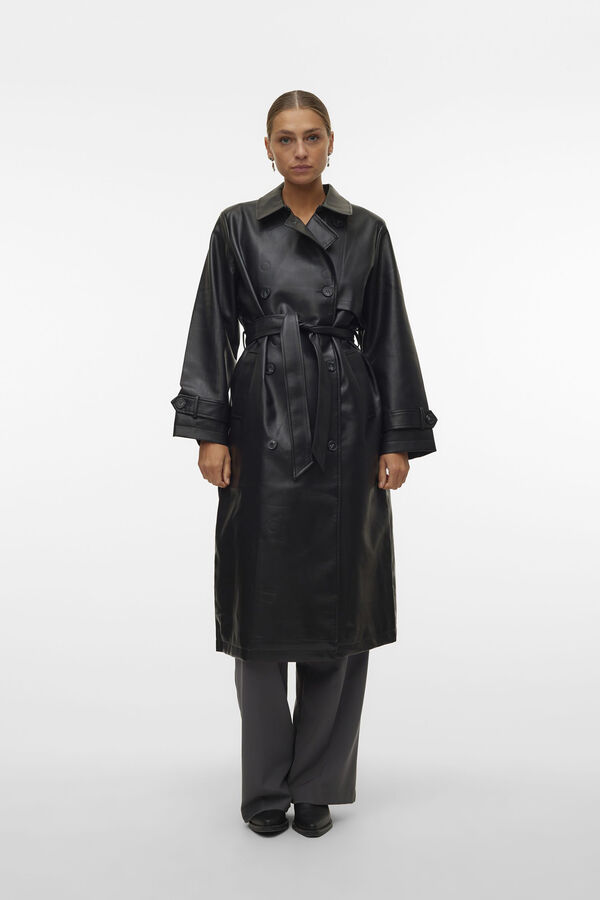 Vero Moda Sobretudo longo de trench sint&eacute;tico Preto
