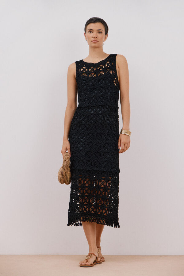 Cortefiel Vestido crochet Preto
