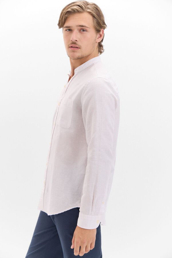 Cortefiel Camisa lino algod&oacute;n rayas cuello mao Rosa