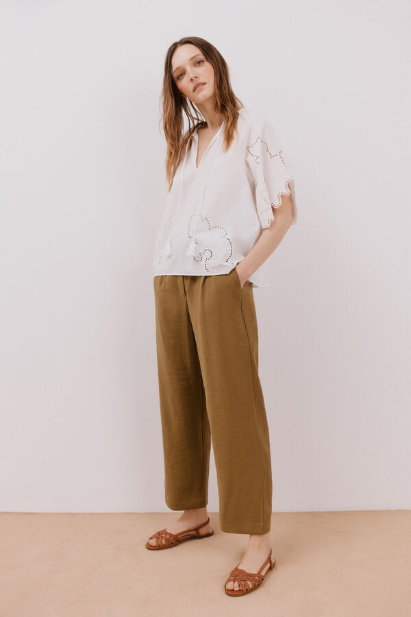 Cortefiel Blusa bordados perforados Blanco