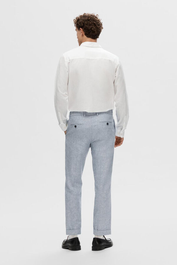 Selected Pantalón de traje confeccionado con lino y algodón. Azul