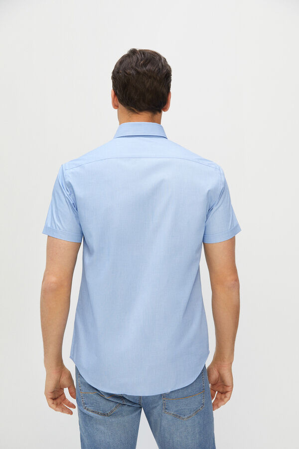 Cortefiel Camisa COOLMAX® manga curta tecido fil a fil Azul
