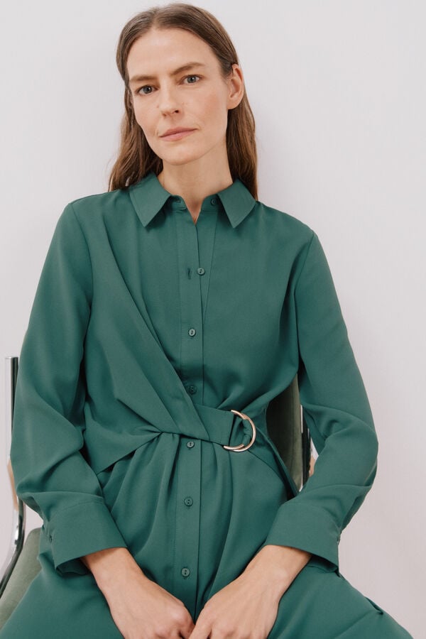 Cortefiel Vestido camisero fluido Verde