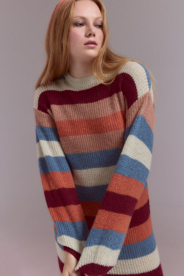 Slowlove Vestido punto rayas Granate