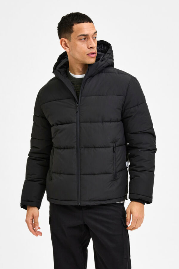 Selected Abrigo acolchado con capucha Negro