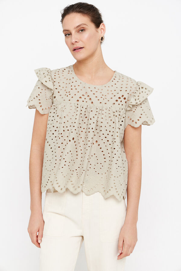 Cortefiel Blusa bordada manga corta Arena