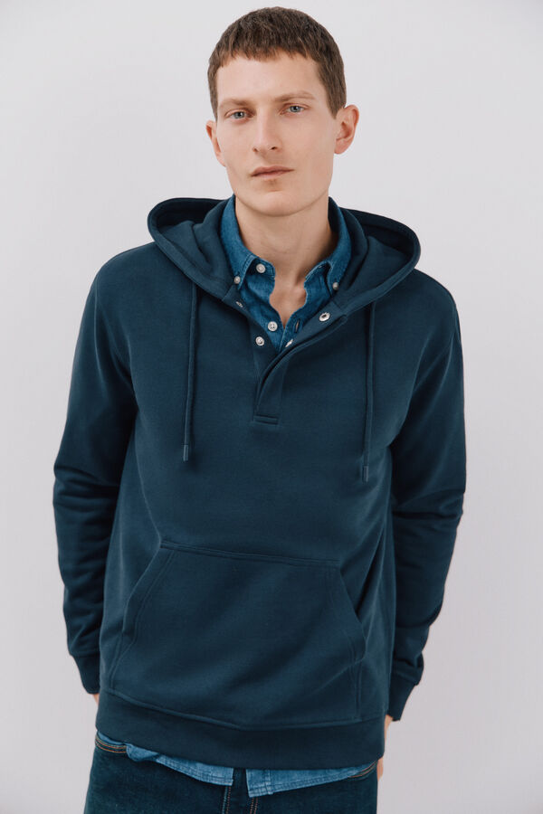 Cortefiel Sudadera capucha con botones Azul marino