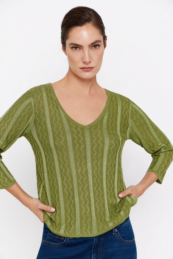 Cortefiel Camisola com fios metalizados Verde