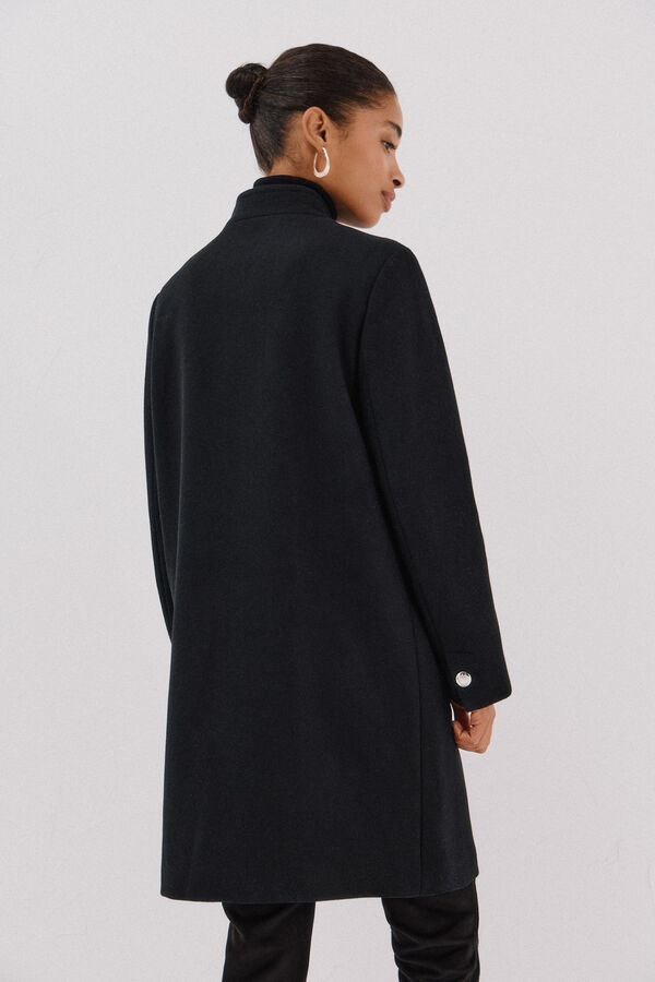 Cortefiel Abrigo doble cruce bot&oacute;n dorado Negro