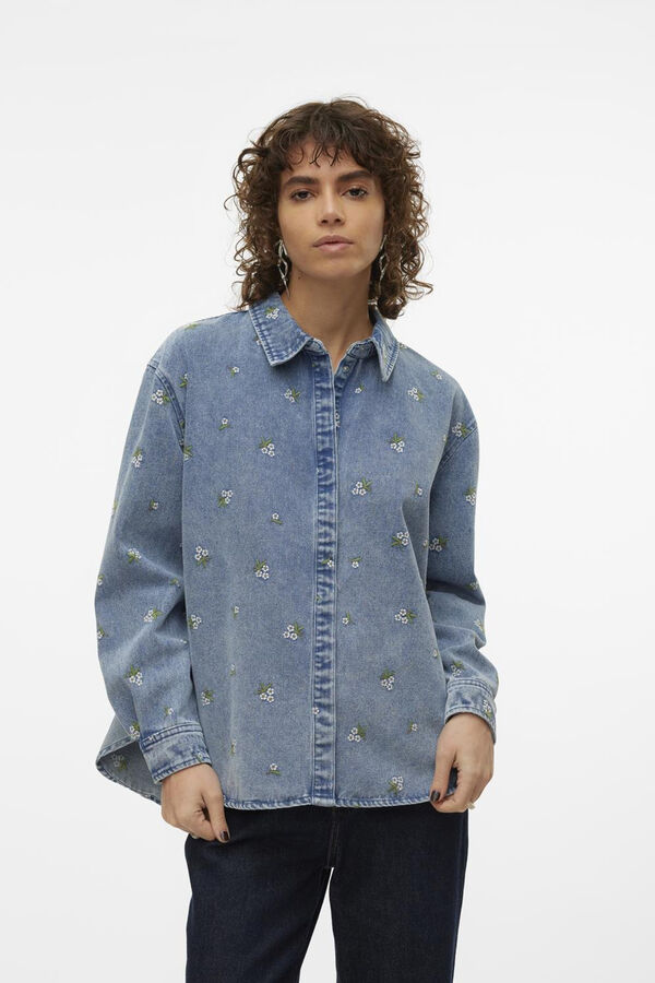 Vero Moda Camisa de ganga estampada Azul