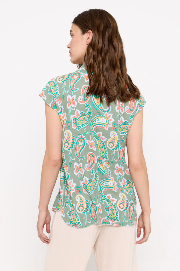 Cortefiel Blusa fluida escote pico Estampado verde