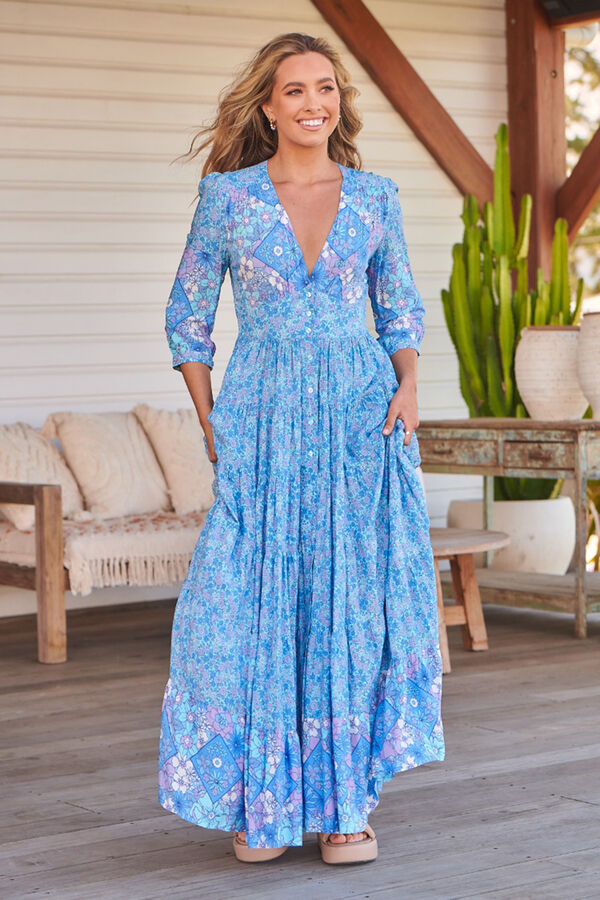 Jaase Vestido con escote en V Estampado azul