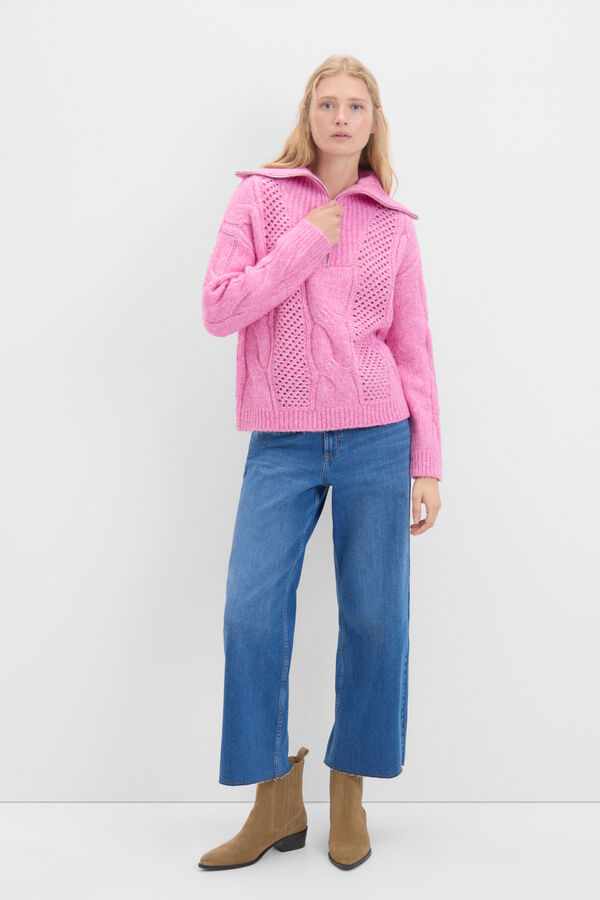 Cortefiel Jersey cuello cremallera Rosa