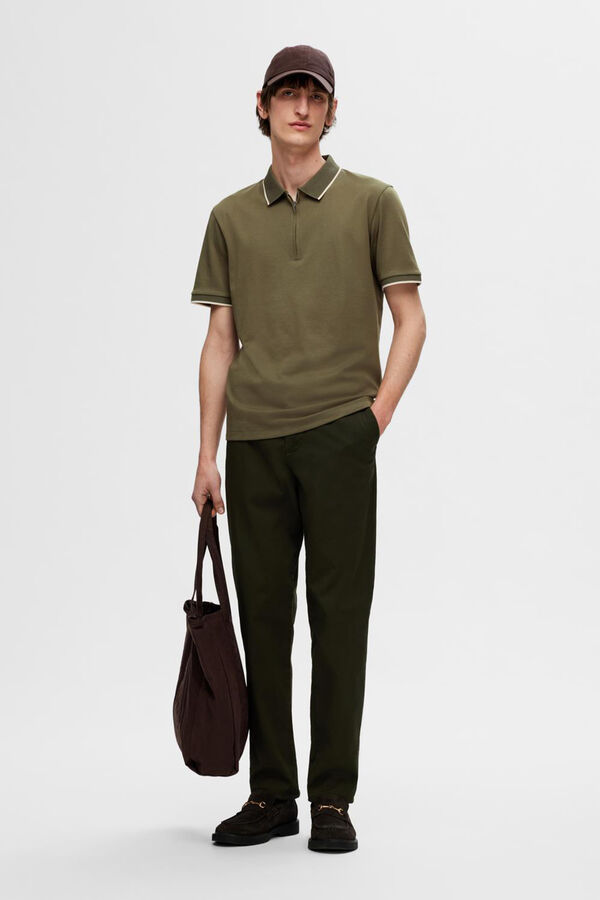 Selected Polo de manga corta con cremallera de algod&oacute;n org&aacute;nico. Verde