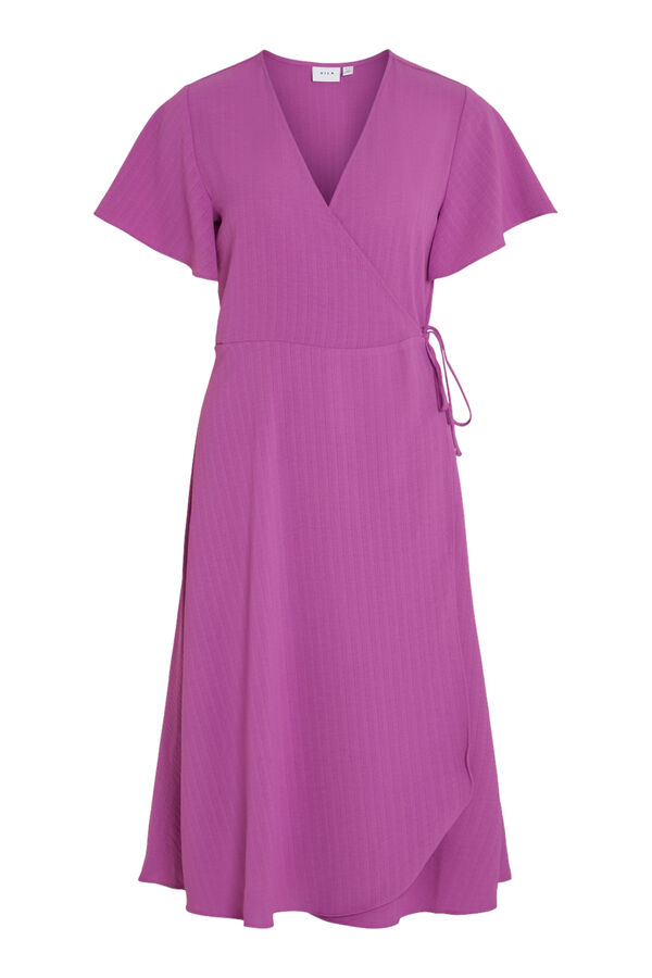 Vila Vestido midi de manga corta cruzado Fucsia