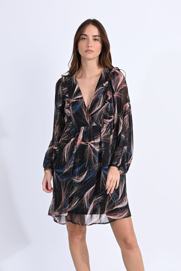 Molly Bracken Vestido curto de manga comprida com estampado Preto